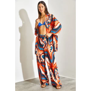 Kadın Sulu Boya Efektli Palazzo Pantolonlu Alt-Üst Takım