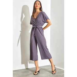 Kadın Kruvaze Yaka Kemerli Tulum