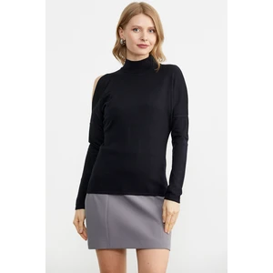 Omuz Detaylı Triko Kazak - Siyah