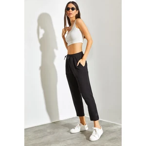 Kadın Keten Paça Detaylı Beli Lastikli Cepli Şalvar Pantolon