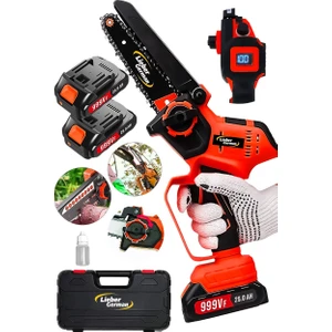 Lieber German Ryobi Seri 999VF Dijital Şarj Göstergeli Karbon Motor Şarjlı Akülü Dal Kesme Budama Testere Makinesi