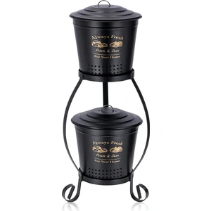 Merisa Home 2 Katlı Metal Patates Soğan ve Sebzelik Saklama Kovası/kabı -Standlı-