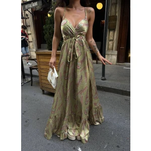 LB Laluna Butik Kadın Askılı Uzun Ipek Elbise
