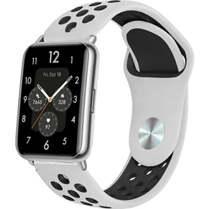 Huawei Watch Fit Uyumlu Delikli Spor Silikon Kordon Pim Çevirici Aparatı ile Birlikte Beyaz Siyah
