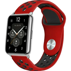 Huawei Watch Fit Uyumlu Delikli Spor Silikon Kordon Pim Çevirici Aparatı ile Birlikte Kırmızı Siyah