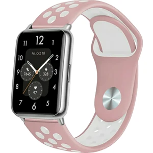 Huawei Watch Fit Uyumlu Delikli Spor Silikon Kordon Pim Çevirici Aparatı ile Birlikte Pembe Beyaz