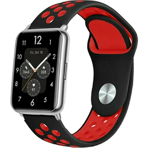 Huawei Watch Fit Uyumlu Delikli Spor Silikon Kordon Pim Çevirici Aparatı ile Birlikte Siyah Kırmızı