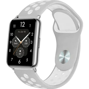 Huawei Watch Fit Uyumlu Delikli Spor Silikon Kordon Pim Çevirici Aparatı ile Birlikte Gri Beyaz