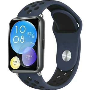 Huawei Watch Fit Uyumlu Delikli Spor Silikon Kordon Pim Çevirici Aparatı ile Birlikte Lacivert Siyah