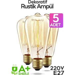 Dekoratif 5'li Retro Rustik Ampül E27 Standart Duy 220V Ev Cafe Aplik Abajur Tavan Ampülü