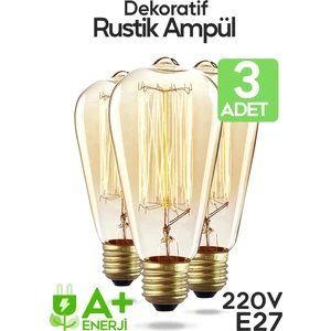 Dekoratif 3'lü Retro Rustik Ampül E27 Standart Duy 220V Ev Cafe Aplik Abajur Tavan Ampülü
