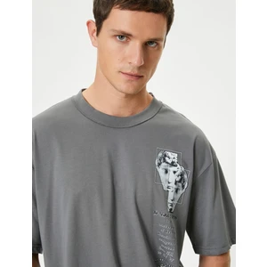 Önü ve Arkası Baskılı Tişört Kısa Kollu Bisiklet Yaka Pamuklu Rahat Kalıp