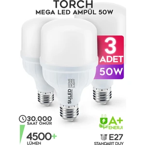 50W Torch Büyük Ampül 3 Adet Ultra Güçlü LED Işık Tasarruflu 4500LM 6500K Beyaz Işık Büyük Ampül E27