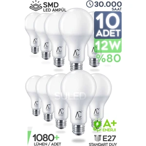 12W LED Ampül E27 10'lu Paket Beyaz Işık 1080LM Smd LED 6500K Tasarruflu Lamba