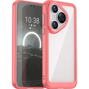 Huawei Pura 70 Için Koruyucu Kılıf Tpu Çerçeve Şeffaf Akrilik Telefon Kapağı - Kırmızı (Yurt Dışından)