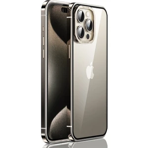 iPhone 15 Pro Için Kılıf Düşmeyi Önleyici Titanyum Çelik+Pc Şeffaf Telefon Kapağı - Titanyum (Yurt Dışından)