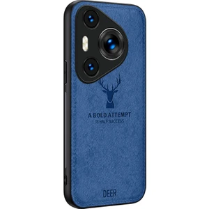 Huawei Pura 70 Pro / Pura 70 Pro+ Hibrit Kılıf Geyik Desenli Kumaş Doku Deri+Pc+Tpu Koruyucu Kapak - Mavi (Yurt Dışından)