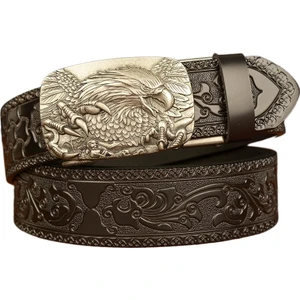 Kartal Deri Kişiselleştirilmiş Oymalı Otomatik Tokalı Erkek Kemeri (Yurt Dışından)