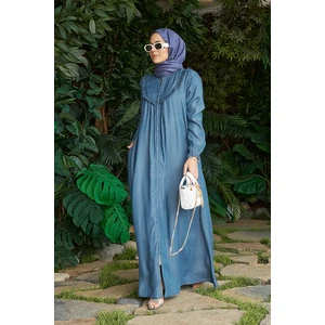 6619-DENIM Fırfırlı Ferace Koyu Mavi