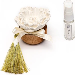 Ahşap Kaideli White Jasmine Kokulu Şakayık Seramik Taş Hediye Seti