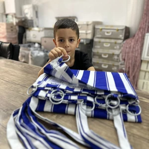 Devrim Olivya Tekstil Halkalı Mavi-Beyaz Çizgili Özel Dikim Lüks Branda Balkon Perdesi