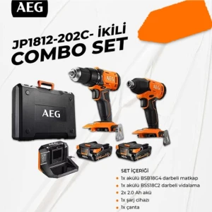 Aeg JP1812-202C Combo Set (BSB18G4 Darbelı Matkap + BSS18C2 Darbelı Vıdalama + 2AH Aku + Sarj Cıhaz)