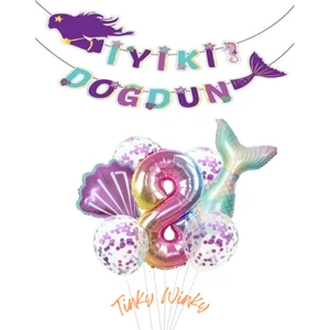 Tinky Winky Deniz Kızı Folyo Set Konsept Doğum Günü Balon Zincir Set