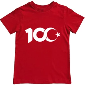 Unisex Baskılı Ay Yıldızlı  Türk Bayrağı Pamuklu Penye Çocuk Tişörtü