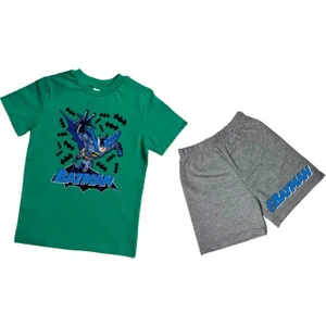 Unisex Batman Baskılı Pamuklu Kumaş Kısa Kollu Şortlu Ikili Çocuk Takımı