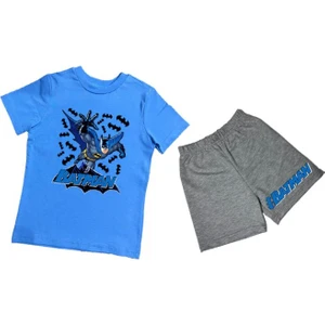 Unisex Batman Baskılı Pamuklu Kumaş Kısa Kollu Şortlu Ikili Çocuk Takımı