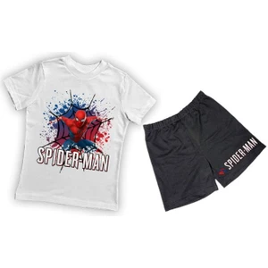 Unisex Spiderman Baskılı Pamuklu Kumaş Kısa Kollu Şortlu Ikili Çocuk Takımı