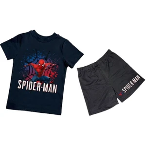 Unisex Spiderman Baskılı Pamuklu Kumaş Kısa Kollu Şortlu Ikili Çocuk Takımı