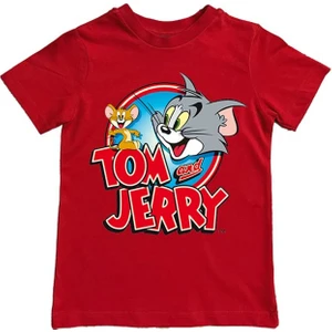 Tom & Jerry Baskılı Pamuklu Penye Kumaş Yazlık Çocuk Tişört
