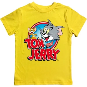 Tom & Jerry Baskılı Pamuklu Penye Kumaş Yazlık Çocuk Tişört