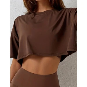 Kadın Crop Baskısız Düz Oversize Salaş T-Shirt