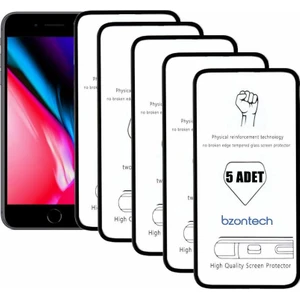 Apple iPhone 8 Plus Siyah Ile Uyumlu Ekran Koruyucu Tam Kaplayan 5li Set