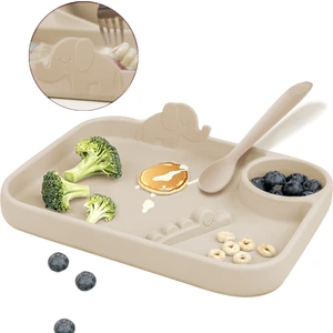 Meleni Baby 2'li Silikon Beslenme Seti ,3 Bölmeli Silikon Beslenme Tabağı-Silikon Diş Kaşıyıcı Özellikli  Kaşık