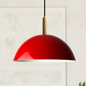 Lipeo Kırmızı Avize Ahşap Başlık Tekli Sarkıt Salon Mutfak Kuaför Cafe Lamba Dekoratif