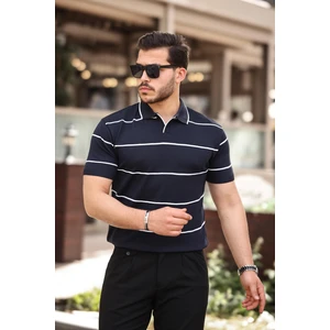 Lacivert Çizgili Triko Polo Yaka Tişört- 2427
