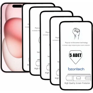 Apple iPhone 15 ile Uyumlu Ekran Koruyucu Tam Kaplayan 5li Set