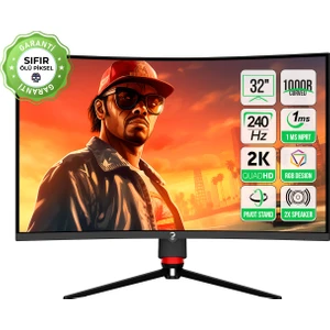 GamePower 32'' Vision V30 Curved 1000R RGB 240Hz 1ms 2K (QHD) , Kvm, Speaker, Type C Gaming Monitör (Sıfır Ölü Piksel Garantili)