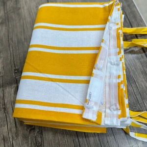 Devrim Olivya Tekstil Kornişli Sarı-Beyaz Çizgili Özel Dikim Lüks Branda Balkon Perdesi