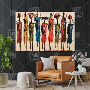 SML Tablo Afrikalı Kadınlar Soyut Sanatı Etnik Tasarım Yatay Kanvas Tablo