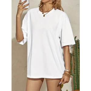 Kadın Basic Bisiklet Yaka Salaş Oversize Boyfriend T-Shirt
