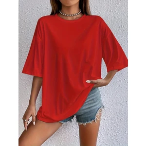 Kadın Basic Bisiklet Yaka Salaş Oversize Boyfriend T-Shirt