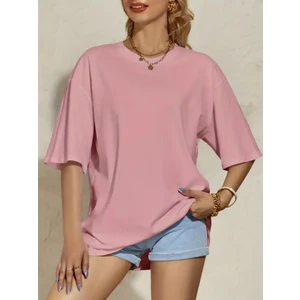 Kadın Basic Bisiklet Yaka Salaş Oversize Boyfriend T-Shirt