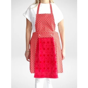 Havlulu Su Geçirmez Mutfak Önlüğü Kırmızı-Kırmızı Havlulu Puantiyeli