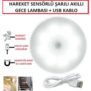 Gece Lambası Hareket Sensörlü Akıllı USB Şarjlı LED Işık Lamba Ev Oda Mutfak Dolap Işığı