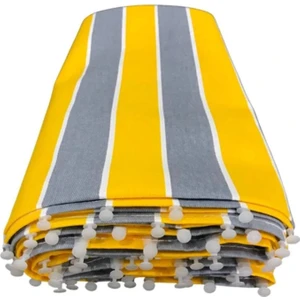 Devrim Olivya Tekstil Lüks 1.Sınıf Eleganse Sarı BeyazRenk halkalı Özel Dikim Lüks Branda Balkon Perdesi