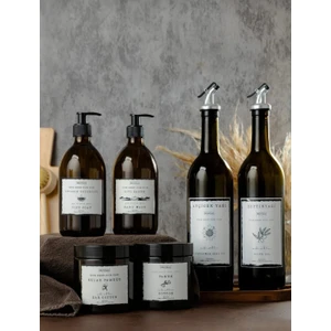 Büyülü Home 3lü Set 6 Parça Cam 2li 750ML Yağdanlık Cam Amber 300ML 2li Sıvı Sabunluk 2li Amber Pamukluk K